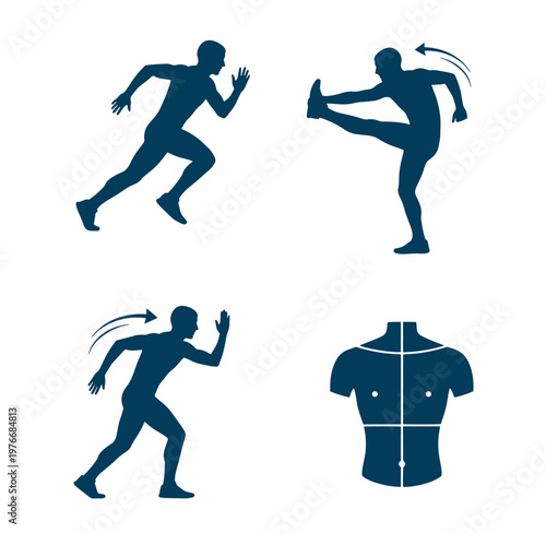 silhouette of people running and kicking with a t shirt template on white background