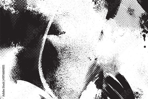 Gritty Monochrome Halftone Texture with Distressed Screen Print Effect