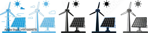 Wind Turbine and Solar Panel Icon Set