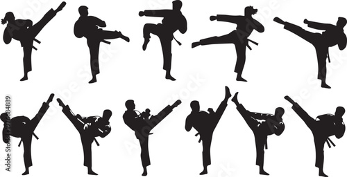 Sport Karate and Taekwondo Fighter Silhouette Collection for Martial Arts Competition and Training Graphics