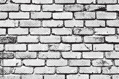 Black and White Grungy Brick Wall Texture with Halftone Dot Pattern