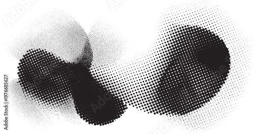 Abstract Black Halftone Dotted Shapes on White Background