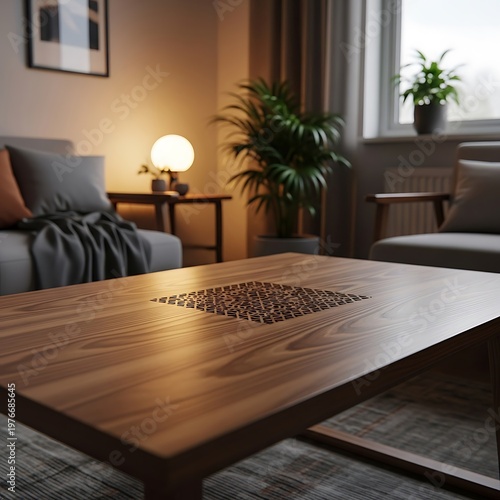 Cozy Living Room with Wooden Coffee Table and Sofa.