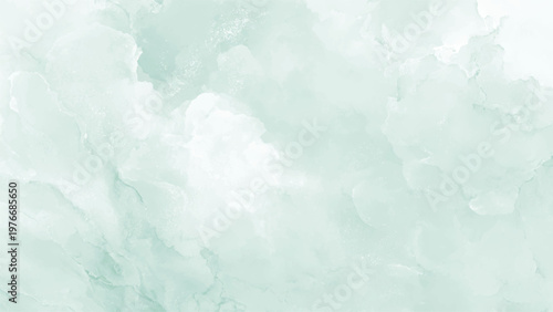 Soft green watercolor texture with white clouds and blended pastel colors on abstract background gentle artistic design element