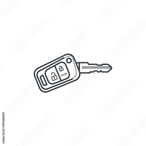 Car key fob remote control outline illustration with automotive, transmitter