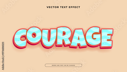 Unique 3D text effect with a wavy pattern in teal and orange colors representing strength and bravery