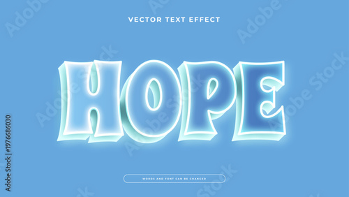 Glowing blue neon style text effect with a soft 3D frost appearance on a sky blue background