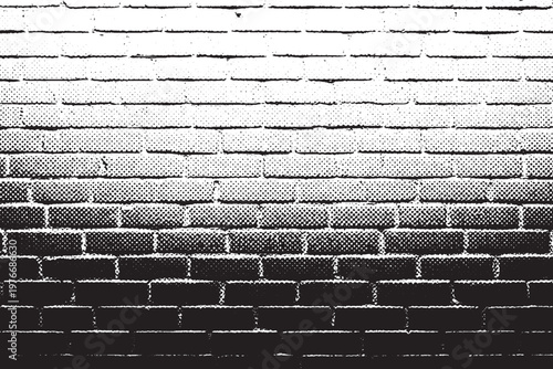 Black and White Halftone Pattern Brick Wall Grunge Texture Background