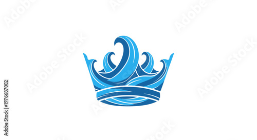 Blue crown logo with waves.
