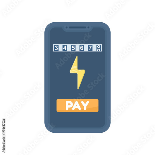 Mobile phone bill payment concept showing electricity invoice and smartphone. Ideal for online payments, digital finance, utility management, and secure transactions. flat design.