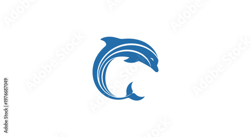 Blue Dolphin Swimming Ocean Creature.