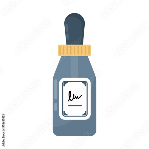 Elegant serum bottle illustration representing skincare, beauty treatment, and cosmetic branding with a simple, modern style and soft visual appeal. flat design illustration on background.