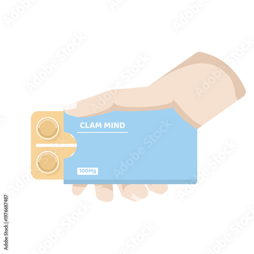 Concept of seeking calm with supplement labeled for mind relaxation. Suitable for mental wellness, stress management, healthy lifestyle, and emotional balance visuals. vector illustration.