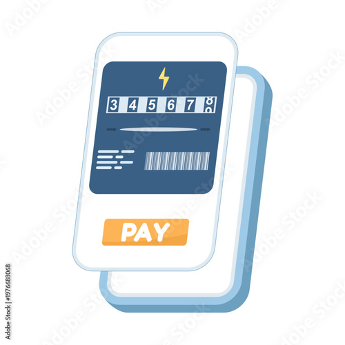 Digital illustration of electricity bill payment via smartphone. Perfect for mobile banking, online transactions, utility tracking, and managing household expenses efficiently. flat design.