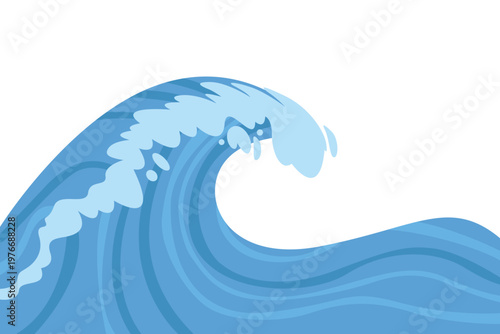 Blue Ocean Wave Illustration With Curling Splashing Water On Transparent Background