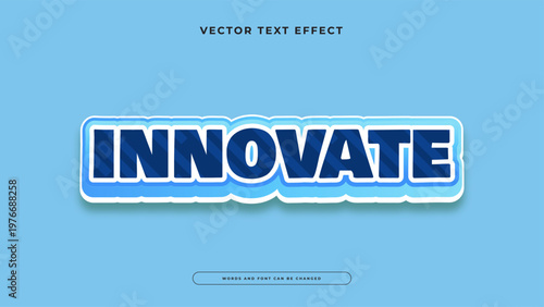 Tech-inspired innovate editable text effect with a deep blue diagonal pattern and neon blue border for future and startup themes