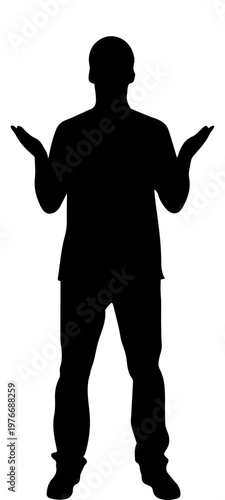 Black Silhouette of a Man Shrugging with Open Hands Gesture Isolated on White