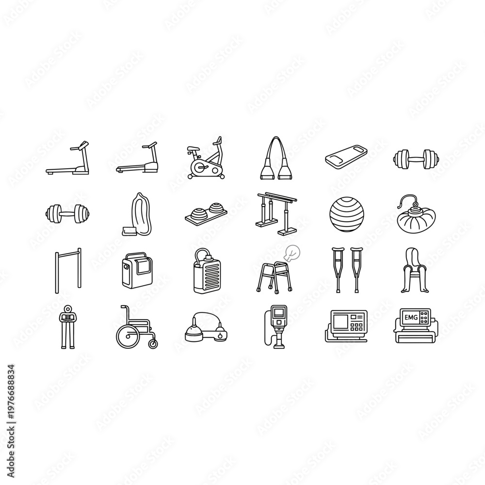 Obraz premium Collection of healthcare and medical rehabilitation equipment icons