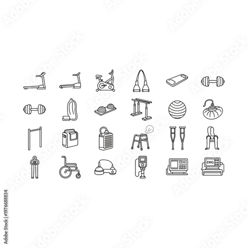 Collection of healthcare and medical rehabilitation equipment icons