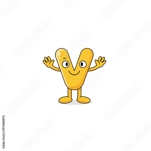 Cute cartoon letter v character mascot with happy expression alphabet learning