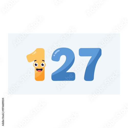 Cartoon number one character and blue numeric digits twenty seven with character
