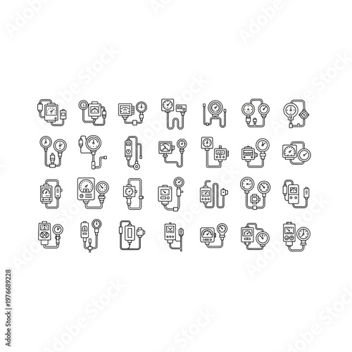 Medical diagnostic device icons set for healthcare and clinical usage
