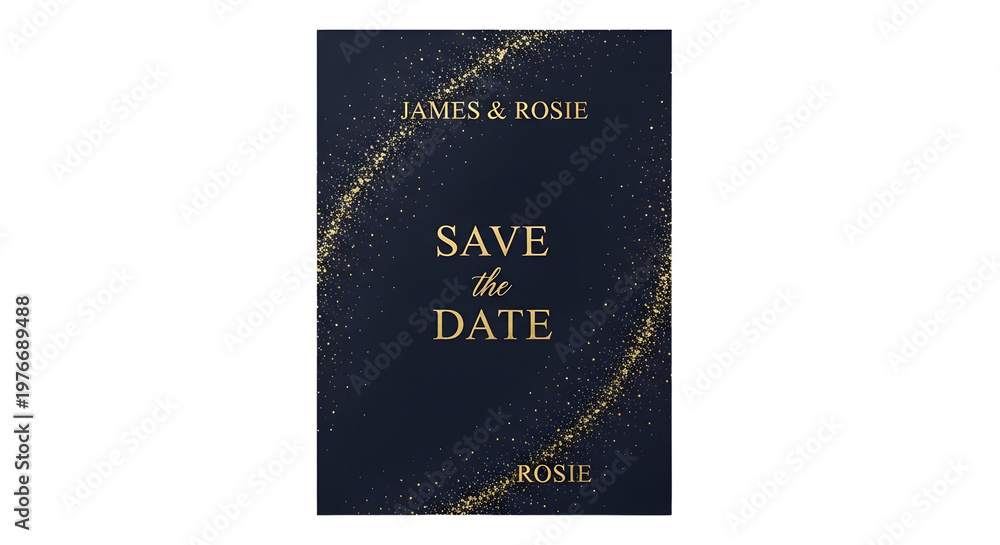 Naklejka premium Save the Date Wedding Invitation Card With Gold Text.