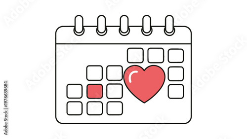 Minimalist calendar icon with a prominent red heart marking a special romantic date, anniversary, or important event reminder.
