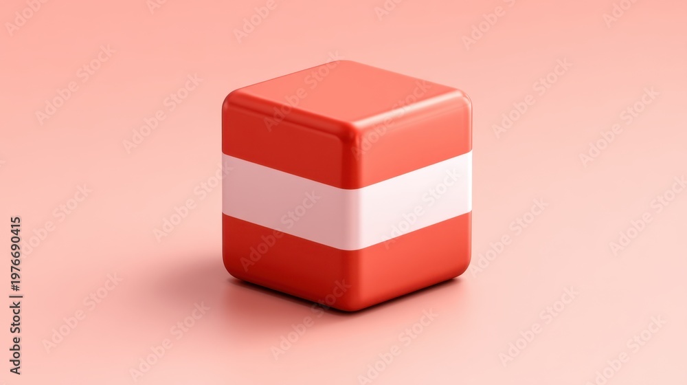 Obraz premium Vibrant Red and White Decorative Cube on Soft Pink Background, Perfect for Modern Design Projects, Digital Creations, or Graphic Inspiration