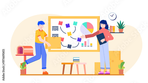 Team preparing boxes and documents for customs clearance and international shipping