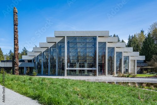 Exterior of Museum of Anthropology (MOA) at UBC with Totem Poles