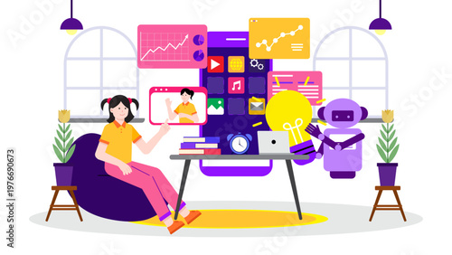 Professional using AI robot assistant to enhance office workflow