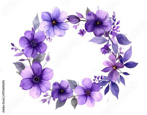 Delicate purple floral wreath, soft watercolor style