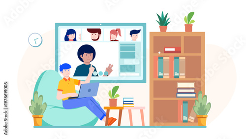 Candidate participating in a video conference call for a remote job position