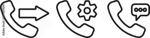 Phone call icons, solid glyph style phone symbols, incoming outgoing call arrows. Ringing phone simple icon set. Smartphone ringing. Phone sign. Telephone call symbol. Cell ringing phone icons