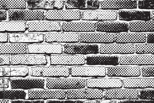 Black and White Halftone Grunge Brick Wall Texture Background