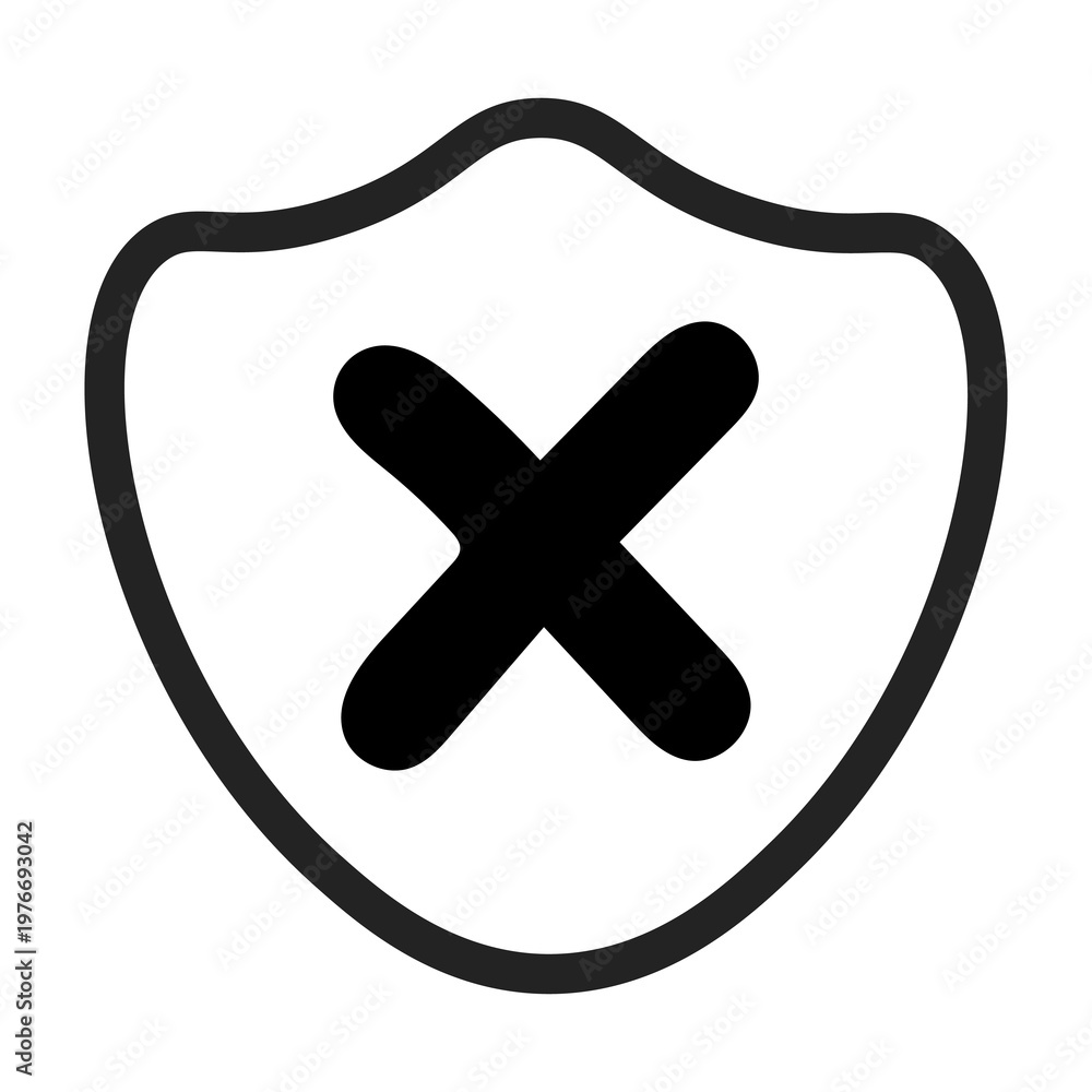 Obraz premium Shield Cross Icon Security Error Protection Cancel Symbol UI Minimal Line Design Isolated Png Transparent Background