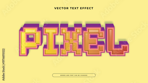 Pixel editable text effect with a 3D gaming style and colorful blocky elements