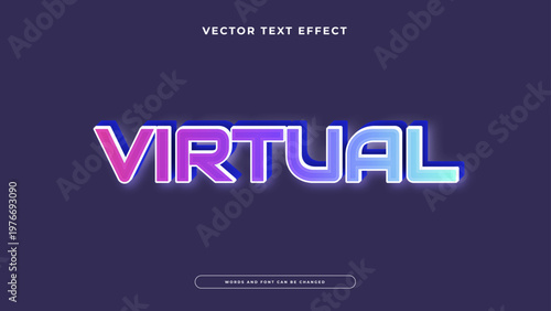 Virtual editable text effect featuring a glowing neon outline and futuristic deep blue aesthetics