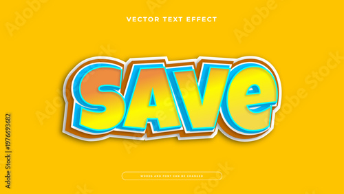 Bold 3d save editable text effect with yellow and blue gradient style on bright background