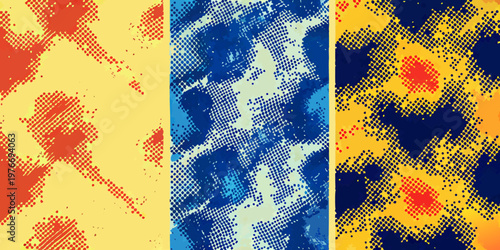 Abstract colorful patterns red yellow and blue textures displayed vertically