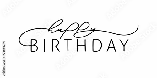 Elegant black and white calligraphy design spelling out happy birthday