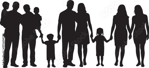 Isolated minimal black family silhouettes. Collection of family silhouettes on isolated background. Vector illustration