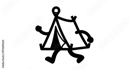 Stylized black-and-white illustration of a campfire with flames and logs, isolated on a plain background.