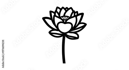 Lotus flower icon in black and white, minimalist and elegant design. Floral symbolism.