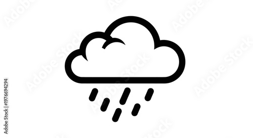 Minimalist black-and-white illustration of a rain cloud with falling droplets, symbolizing weather and precipitation.