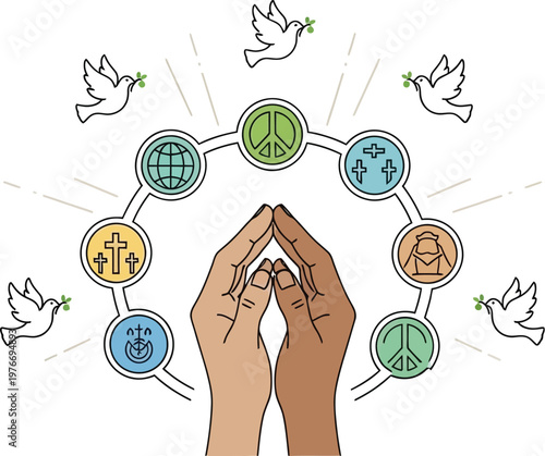 Human hands joined together represent global unity, cultural diversity, and the collective pursuit of world peace.