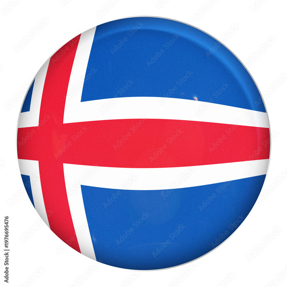 Obraz premium Glossy Circular Badge Featuring the National Flag of Iceland with Its Vibrant Blue, White, and Red Nordic Cross Design