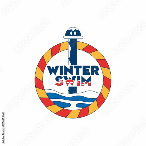 Winter swim badge design in colorful flat illustration style