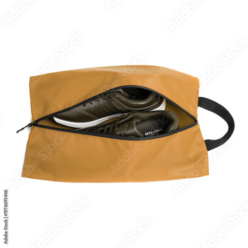 Mustard Yellow Travel Packing Cube with Black Handle Isolated on White Background